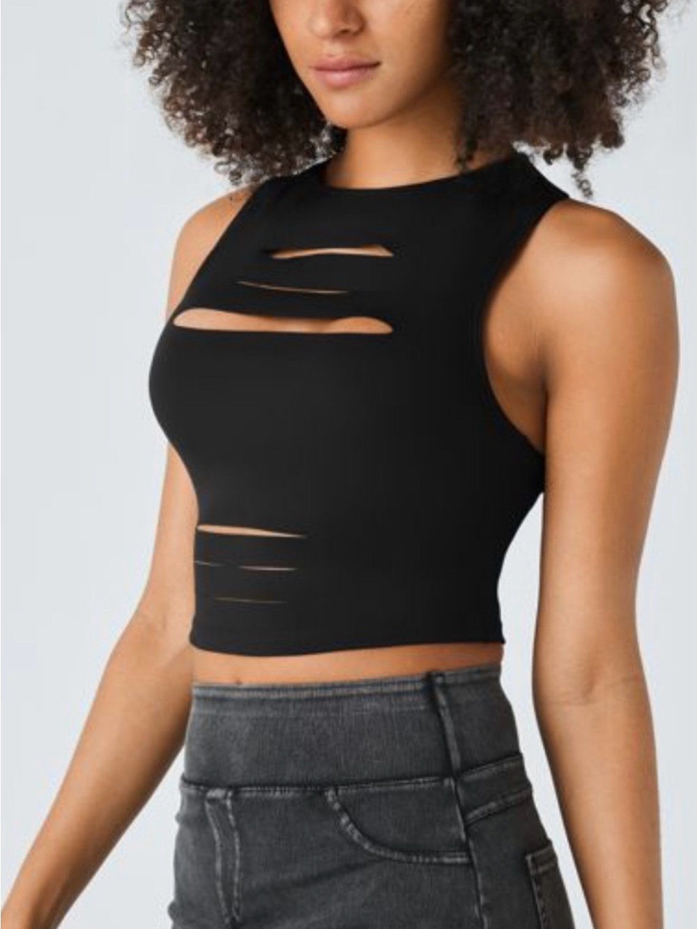 Halara DayStretch Racerback Cut Out Ripped Cropped Casual Tank Top